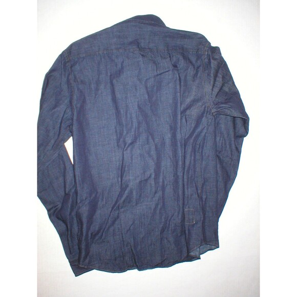 New Mens NWT Italy Designer M. Grifoni 40 M L Denim Shirt Snap Dark Blue LS Cool - Picture 8 of 10